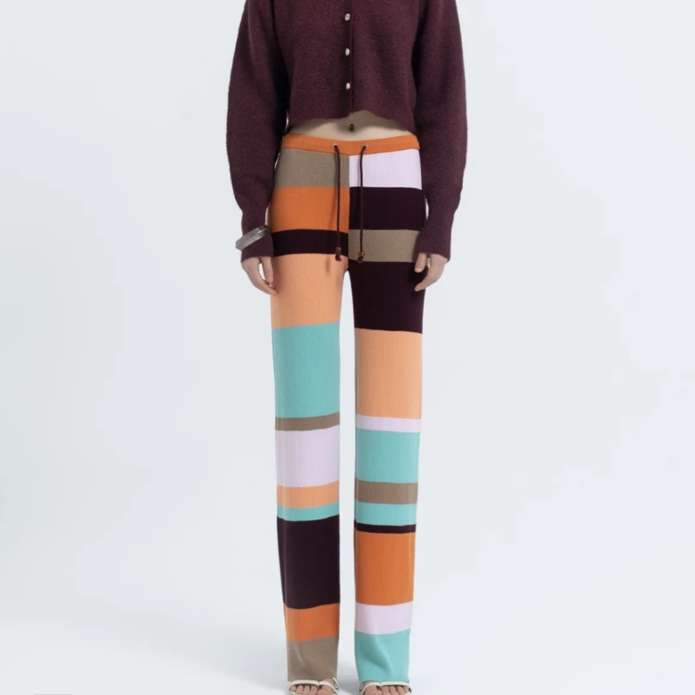 New Fred segal Arthur striped straight leg rib knit Coastal Patchwork joggers
